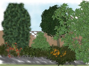 De eerste digitale versie met behulp van voorgeprogrammeerde blaadjes en takken